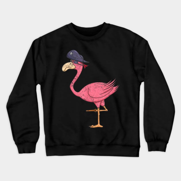 Pirate Pink Flamingo With Eyepatch Halloween Crewneck Sweatshirt by Hensen V parkes